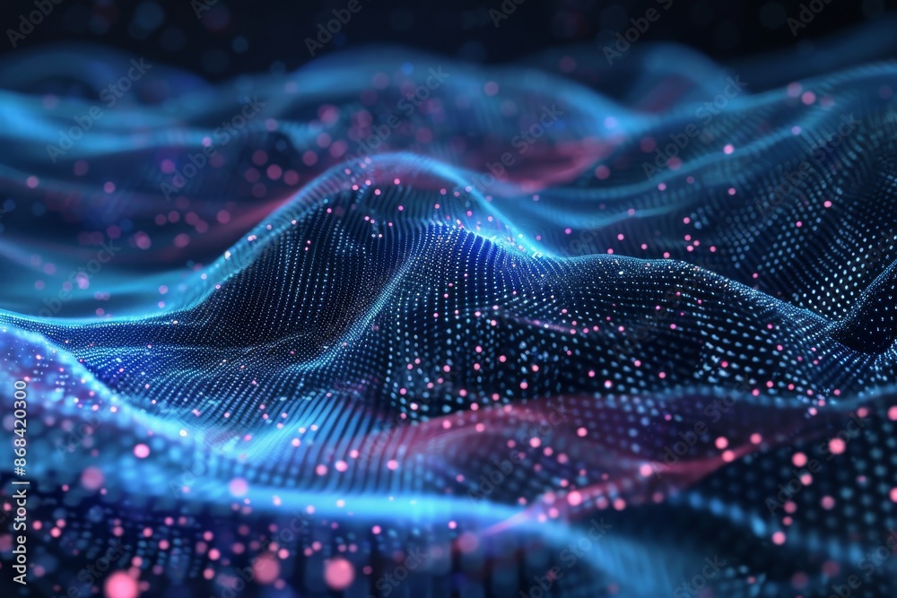 Big Data Background, Abstract Digital Technology Flow Pattern, Big Data 3d Particles, Copy Space