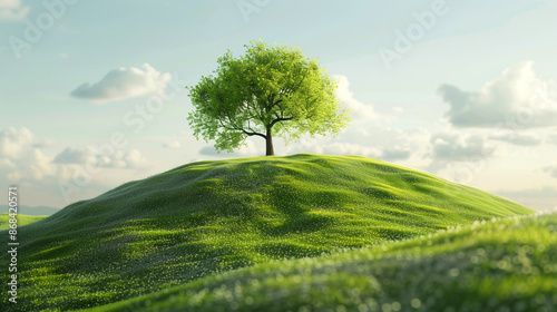 green tree on a green hill in springtime, 32k, full ultra hd, high resolution --ar 16:9