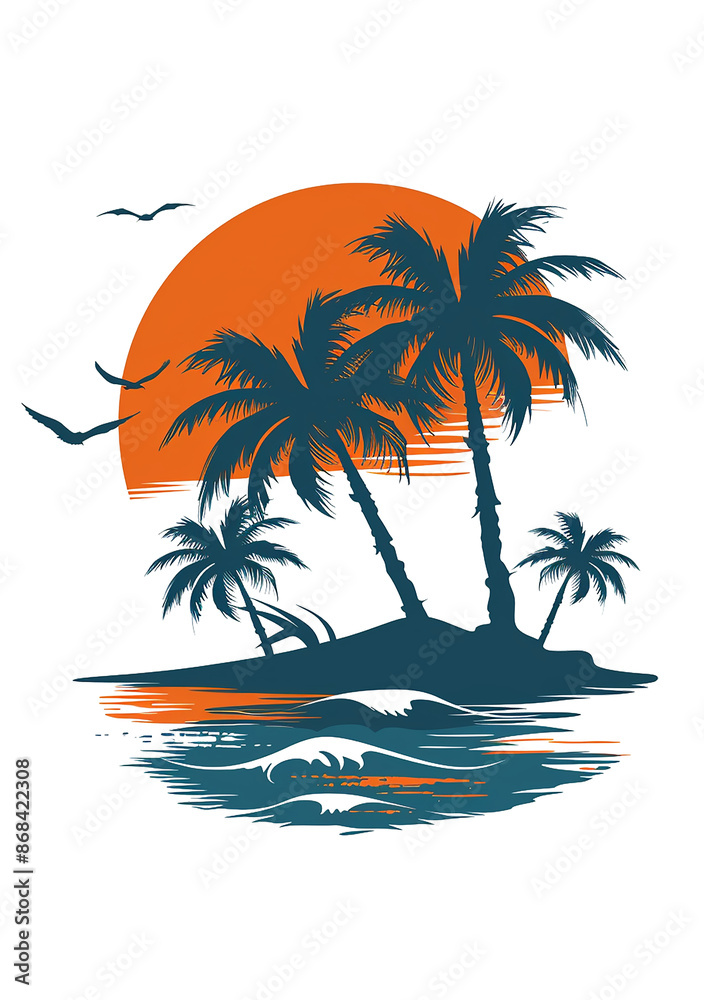 Graphic beach Scene, t-shirt design Graphic beach Scene, t-shirt design