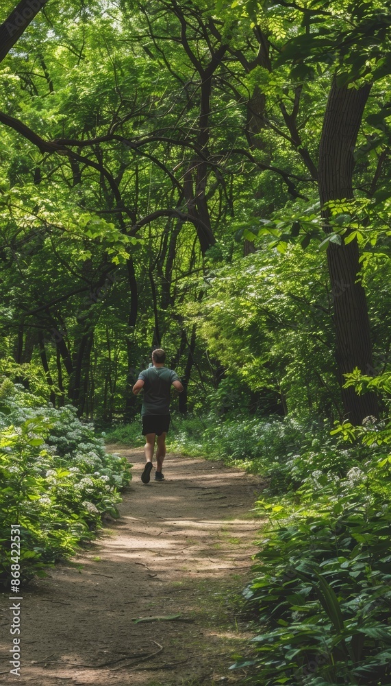 Runner on a Scenic Forest Trail Using Inhaler for Allergies in Lush Green Park Runner on a Scenic Forest Trail Using Inhaler for Allergies in Lush Green Park