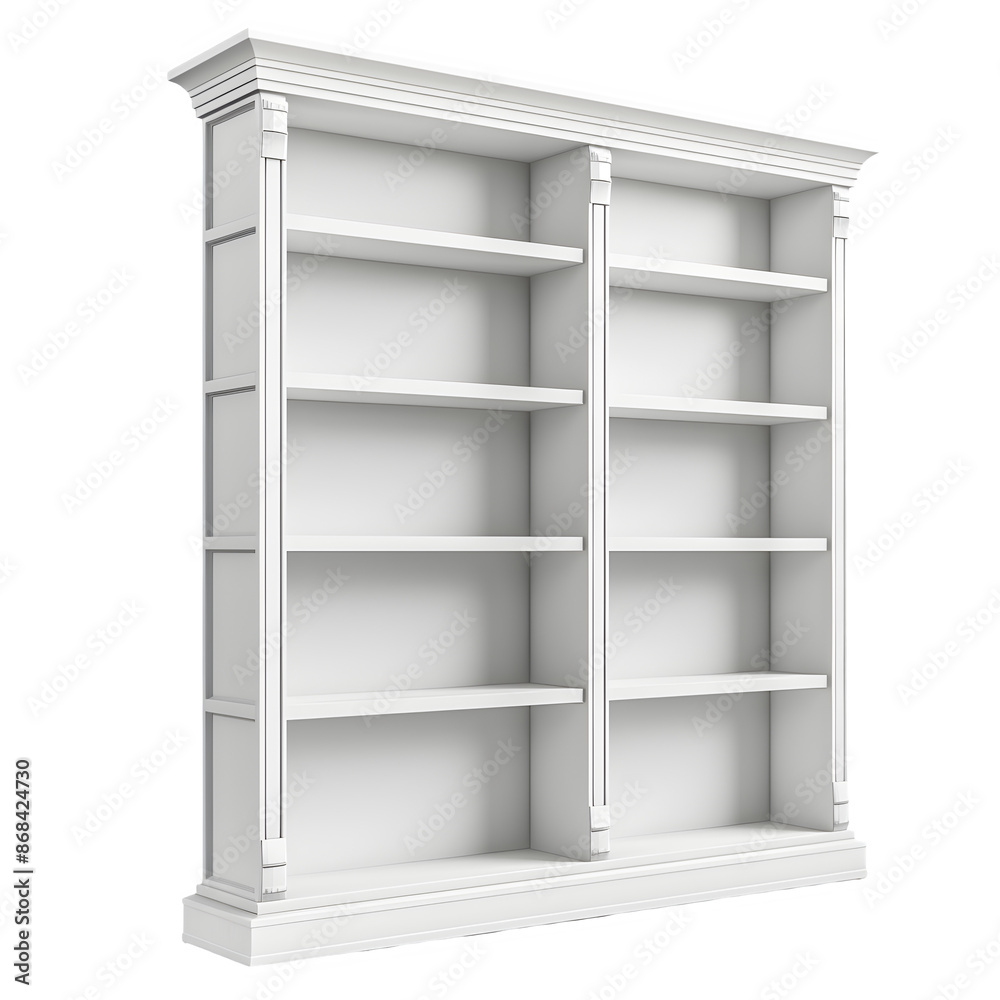 3d illustration of a transparent checkered background with an empty white bookshelf 3d illustration of a transparent checkered background with an empty white bookshelf
