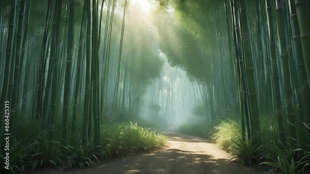 Sunlit Bamboo Forest Path