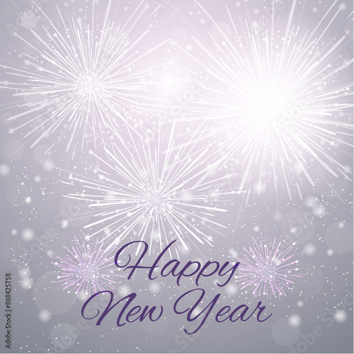 set of isolated vector fireworks on a silver background.