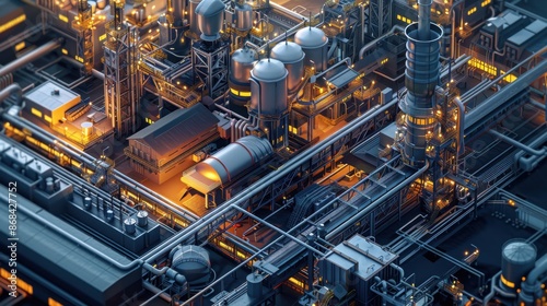 A detailed illustration of Japanese steel production processes, photorealistic style, in a high-tech facility, emphasizing precision and efficiency. © songwut