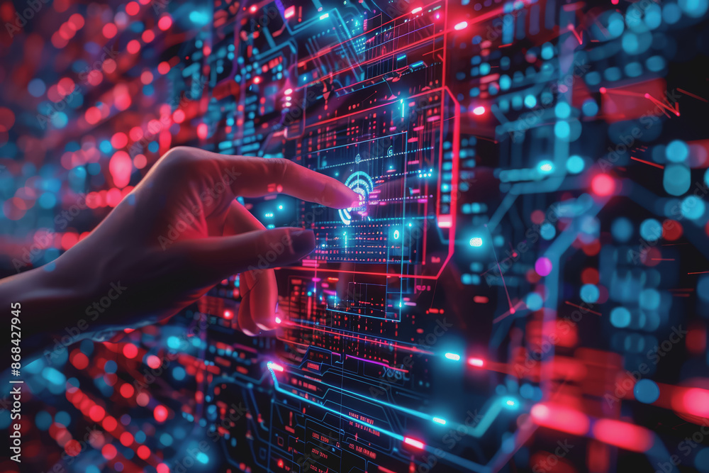 Close-up hand that touches on digital, IoT, AI chatbot technology, smart devices, VPN cybersecurity. Close-up hand that touches on digital, IoT, AI chatbot technology, smart devices, VPN cybersecurity.