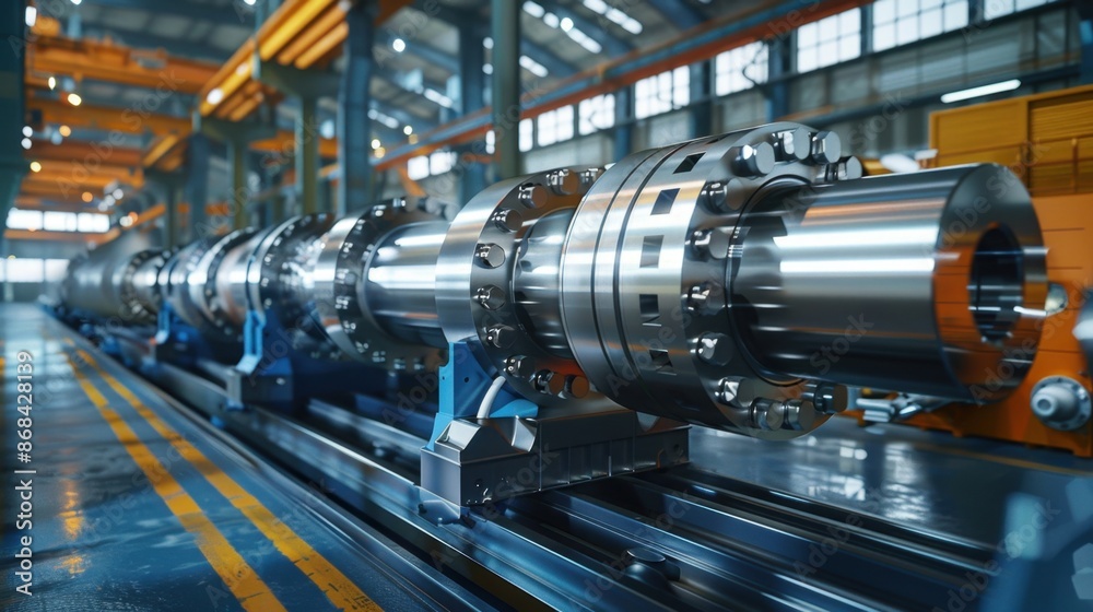 A dynamic illustration of the extrusion process shaping steel pipes, photorealistic style, in an industrial setting, highlighting the machinery and precision. A dynamic illustration of the extrusion process shaping steel pipes, photorealistic style, in an industrial setting, highlighting the machinery and precision.