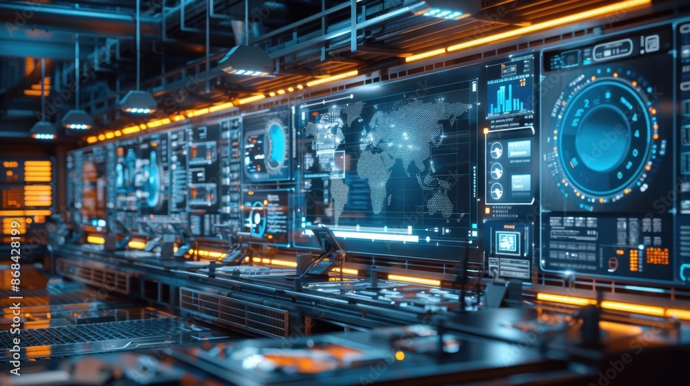 A futuristic depiction of a digital twin system monitoring steel production, sci-fi style, in a high-tech control room, showcasing precision and technology. A futuristic depiction of a digital twin system monitoring steel production, sci-fi style, in a high-tech control room, showcasing precision and technology.