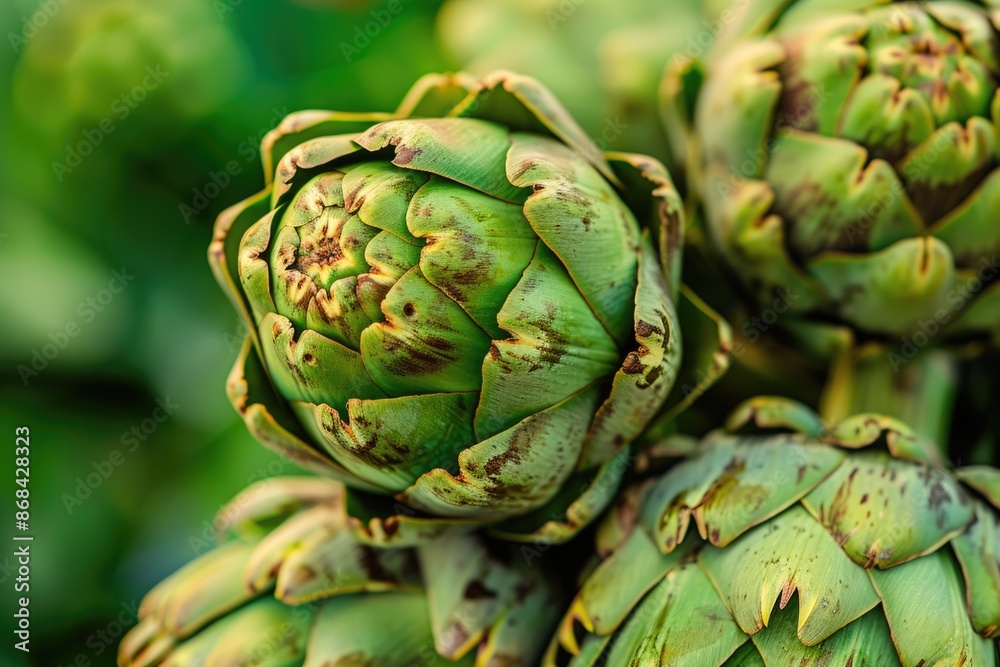 Fototapeta premium Farmers Market Closeup. Fresh Artichokes - Healthy Green Vegetable on Market Background