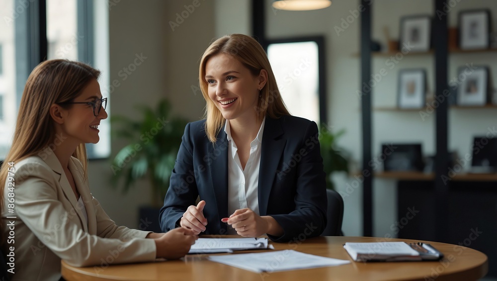Talking and business women in office for discussion, meeting and consulting for online proposal Talking and business women in office for discussion, meeting and consulting for online proposal