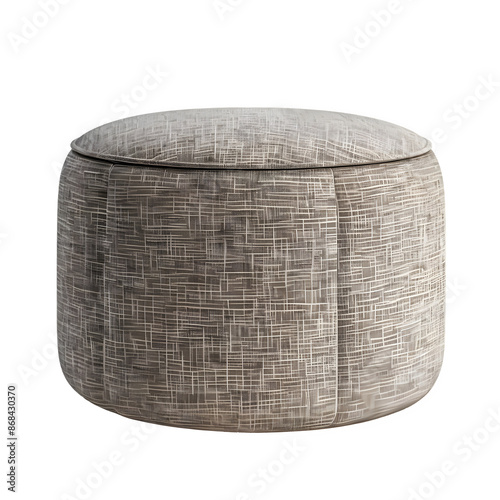 Isolated fabric pouf with contemporary textured upholstery on a transparent checkered background