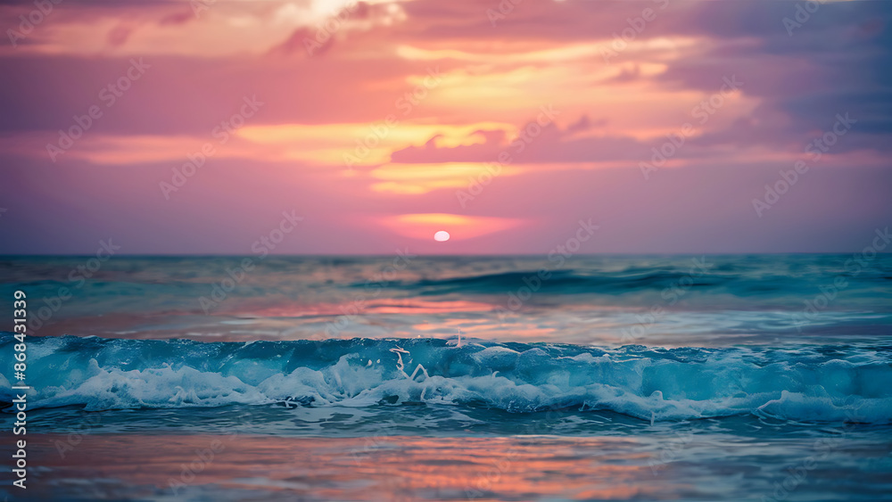 Fototapeta premium Blurred defocused sunset sky and ocean nature.