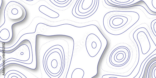 3D Papercut Stylized White topographic contour scheme and terrain. Abstract geometric layered curve line white background. Topographic contour lines vector map seamless pattern vector.