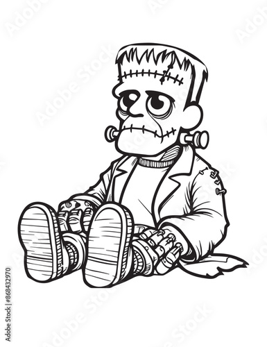 Illustration Coloring draw popular ghost frankenstein sit black and white version good for kids