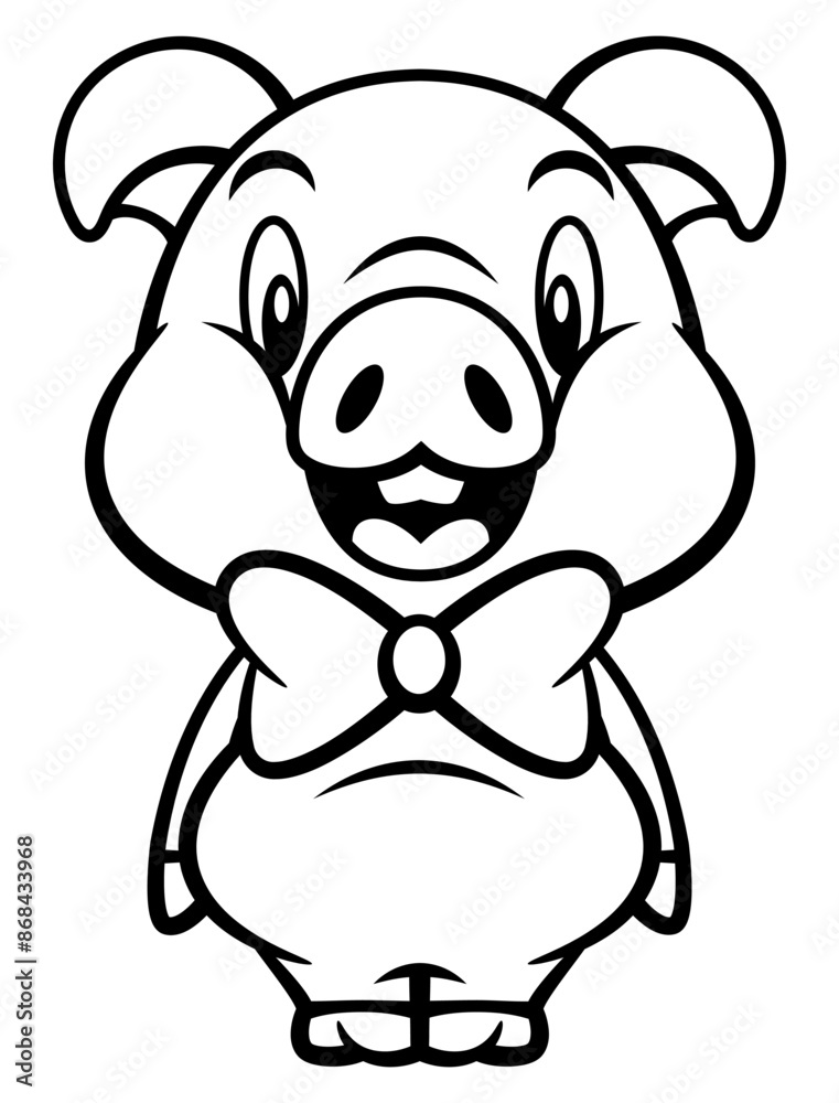 Fototapeta premium Cute Piglet cartoon characters wearing bowtie and greet. Best for coloring book, outline, logo, and coloring book with livestock products themes