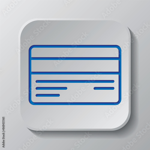 Credit card simple icon vector. Flat design. Paper cut design. Cutted blue symbol with shadow. Gray badge button, gray background