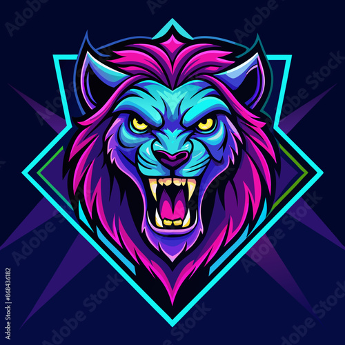 Angry colorful atlas lion face mascot vector 