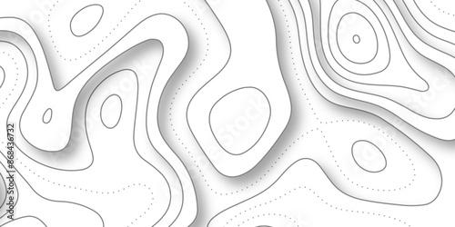 3D Papercut Stylized White topographic contour scheme and terrain. Abstract geometric layered curve line white background. Topographic contour lines vector map seamless pattern vector.