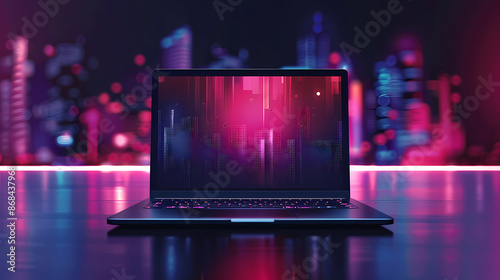 Laptop position in business analysis perspective, space for text, vector illustration