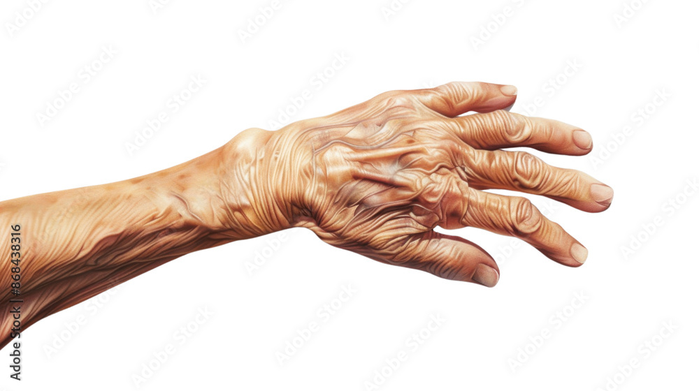 A realistic image of an elderly hand on transparent background A realistic image of an elderly hand on transparent background