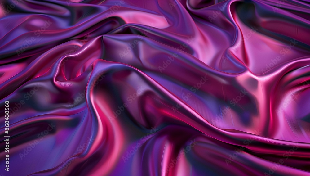Obraz premium A pink silk fabric with shiny, wavy folds on a dark background perfect backdrop for luxury fashion designs or sophisticated backgrounds. 