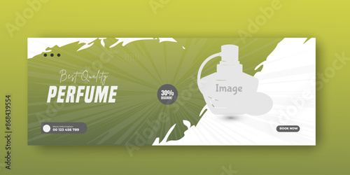 Elegant perfume or fragrance social media Facebook cover template. Template can be used for promotion of cosmetic sale, skin care, makeup, hair care, spa salon, hairdressing, scrub, mask,