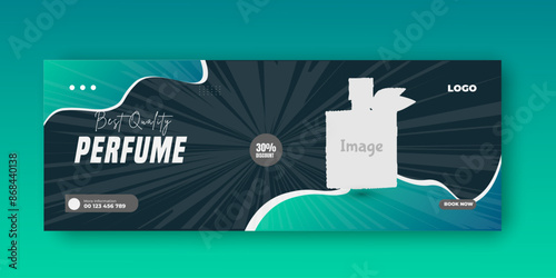 Elegant perfume or fragrance social media Facebook cover template. Template can be used for promotion of cosmetic sale, skin care, makeup, hair care, spa salon, hairdressing, scrub, mask,