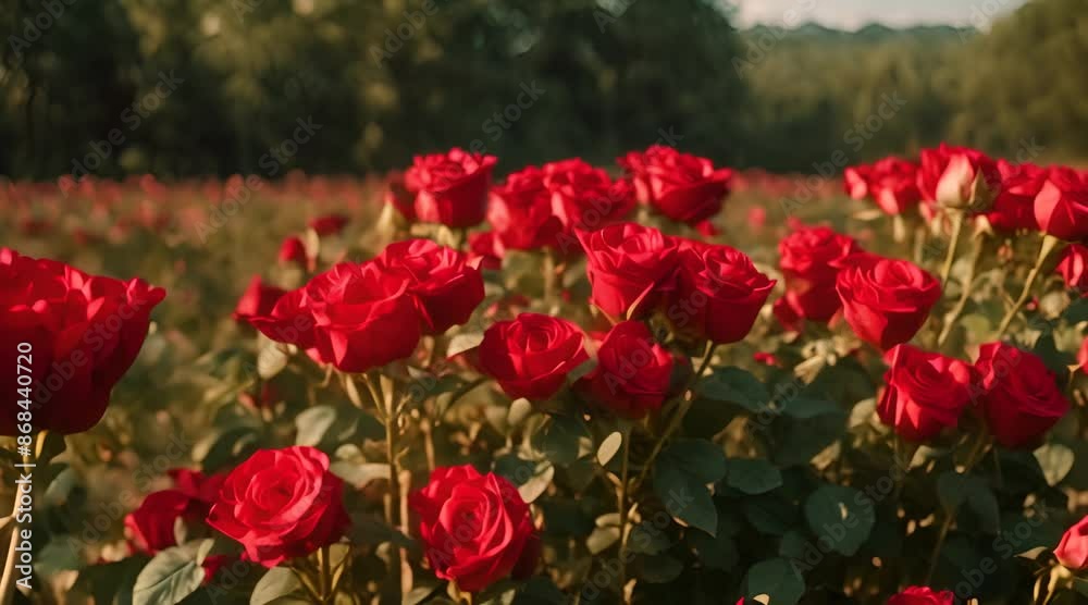 Roses with a bright red color in a beautiful plantation Roses with a bright red color in a beautiful plantation
