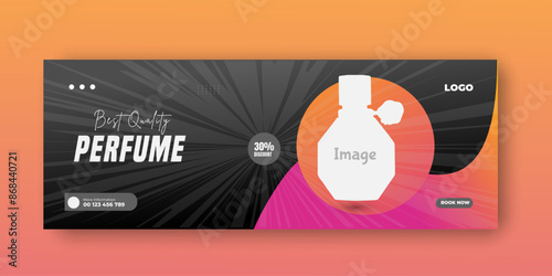 Elegant perfume or fragrance social media Facebook cover template. Template can be used for promotion of cosmetic sale, skin care, makeup, hair care, spa salon, hairdressing, scrub, mask,