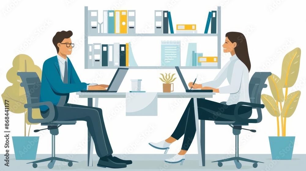 A professional setting with an HR manager conducting a one-on-one talent development discussion, modern office, supportive atmosphere A professional setting with an HR manager conducting a one-on-one talent development discussion, modern office, supportive atmosphere