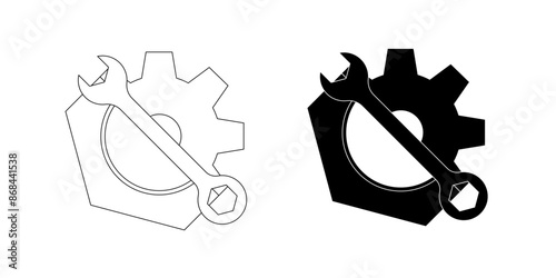 Nut, gear, open-end wrench. Illustration.