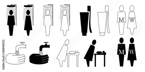 Hygiene procedures and items. The shower. Soap. Illustration.
