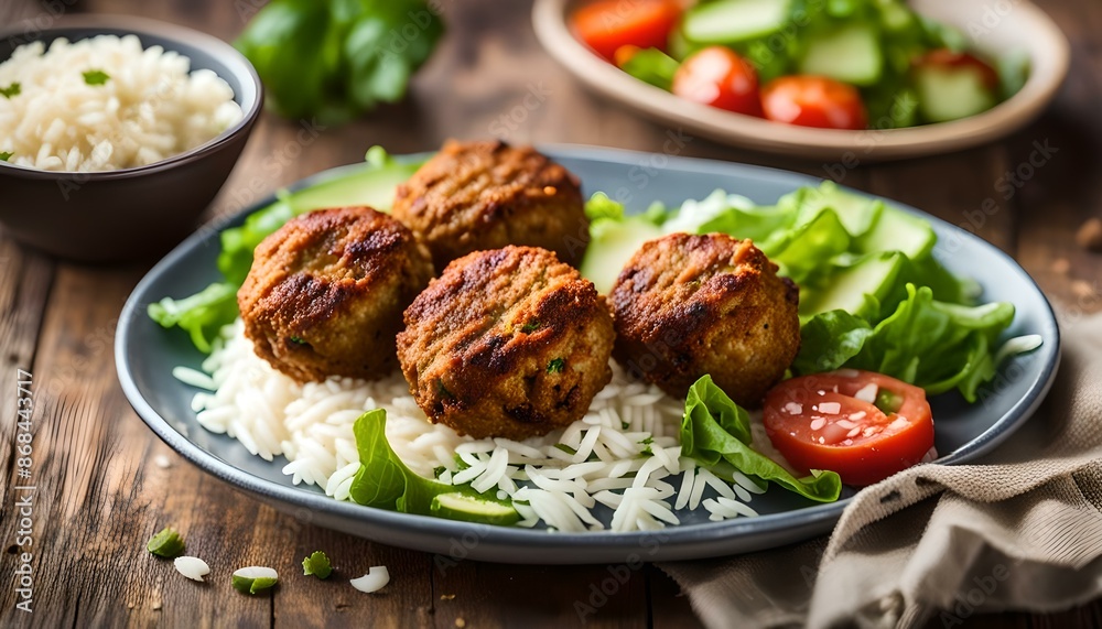 Healthy Vegetarian Falafel Balls with Rice and Salad
Healthy Vegetarian Falafel Balls with Rice and Salad