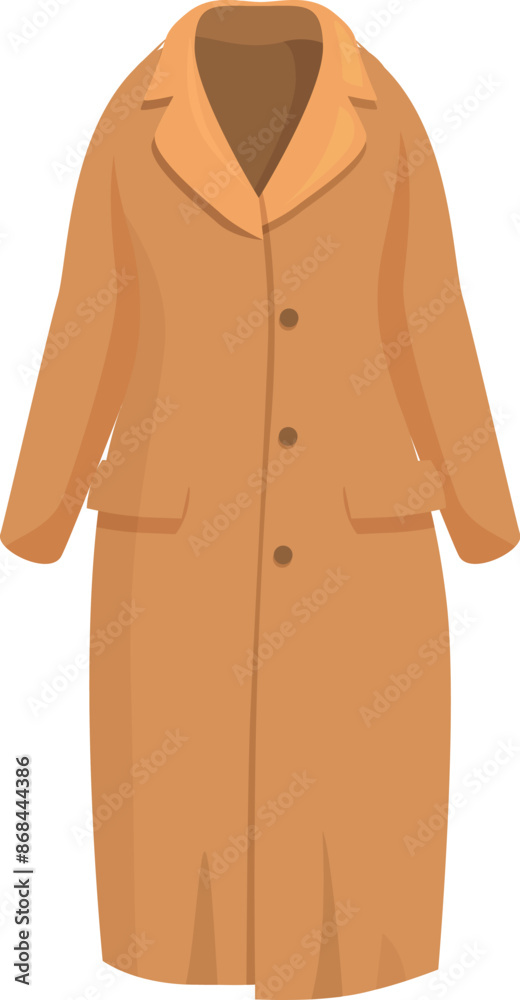 Long brown winter coat with buttons and a collar, providing warmth and style during the colder months