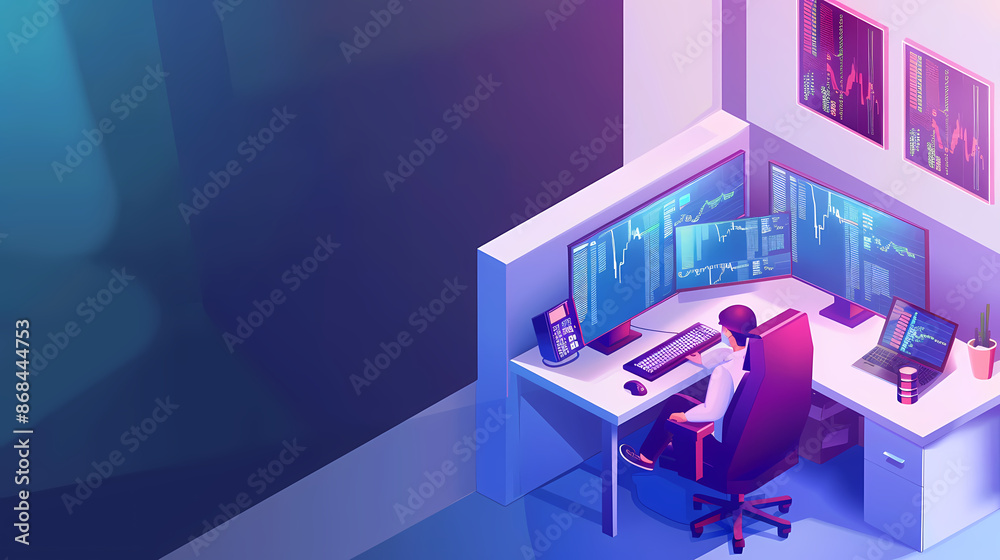 Online trading on stock exchange at home isometric vector image Online trading on stock exchange at home isometric vector image