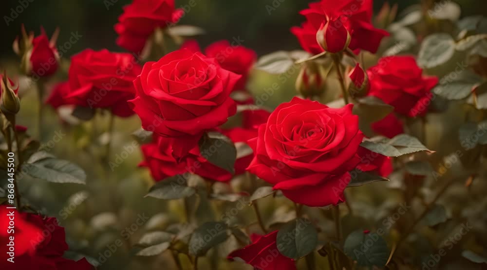 Roses with a bright red color in a beautiful plantation Roses with a bright red color in a beautiful plantation