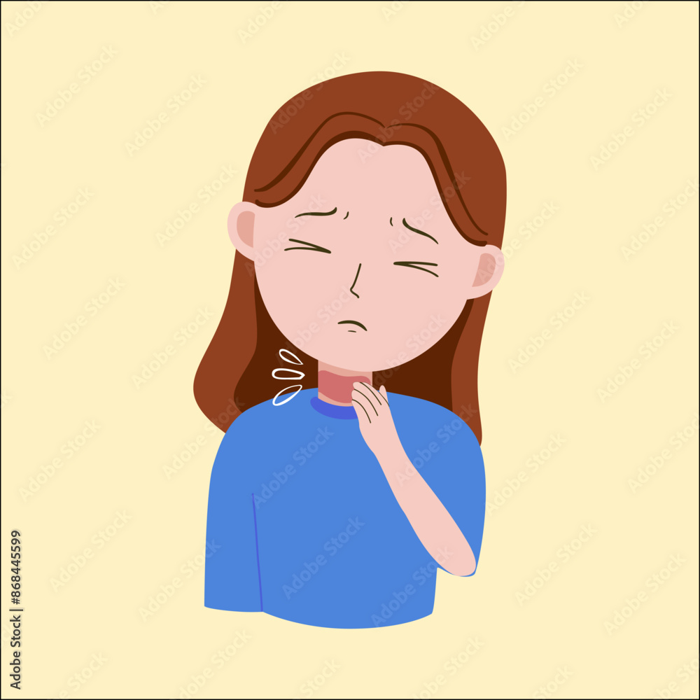 Illustration vector graphic of girl having sore throat , good for showing sick symptoms Illustration vector graphic of girl having sore throat , good for showing sick symptoms