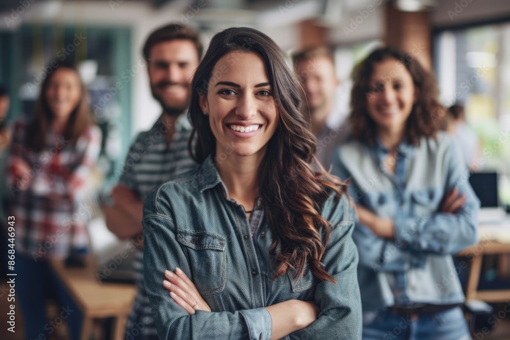 Meeting Looking At Camera. Group of Business Workers Smiling Happy and Confident in Office Setting Meeting Looking At Camera. Group of Business Workers Smiling Happy and Confident in Office Setting