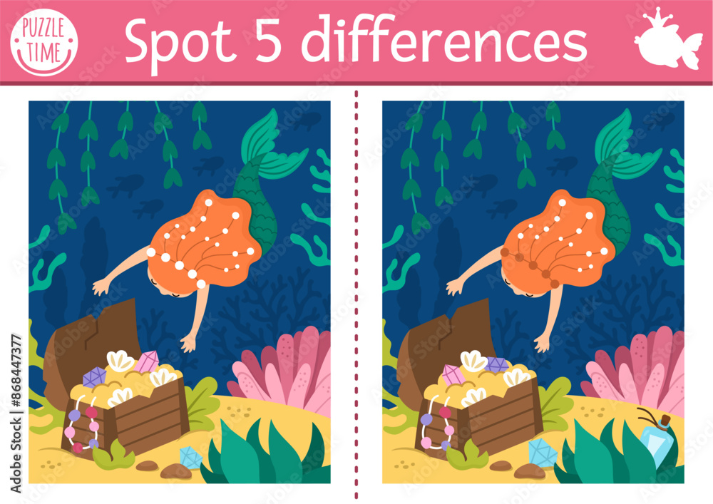 find-differences-game-for-children-mermaid-educational-activity-with