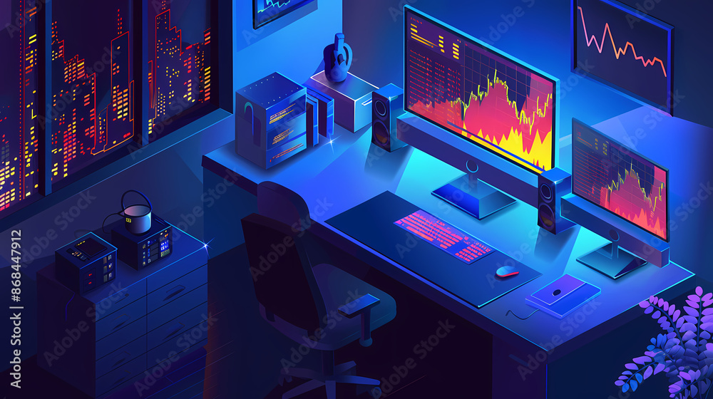 Online trading on stock exchange at home isometric vector image