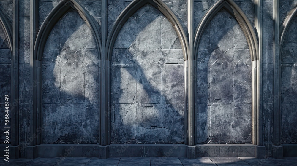 Naklejka premium Gothic-inspired screen wall with pointed arches and shadow play for dramatic effect