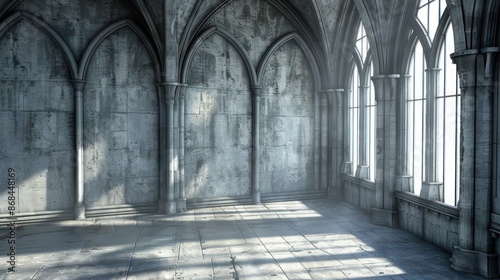 Gothic-inspired screen wall with pointed arches and shadow play for dramatic effect