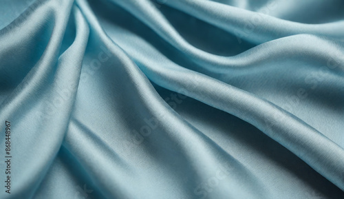 Smooth elegant blue silk or satin crape luxury cloth texture. Luxurious background design. 