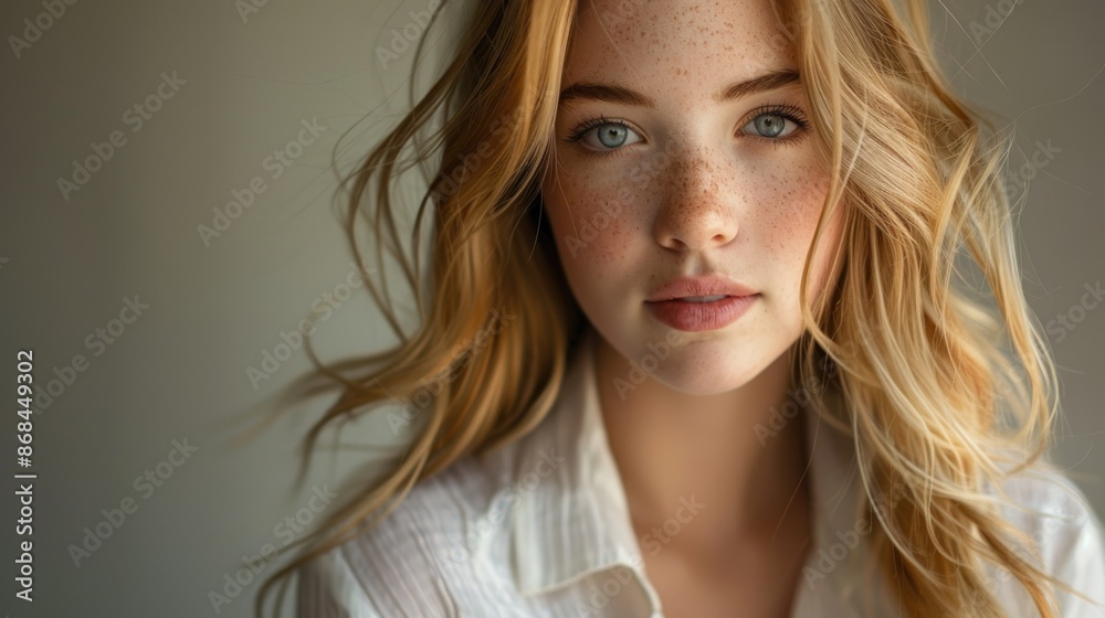 Radiant Portrait of a Red-Haired Woman with Freckles Radiant Portrait of a Red-Haired Woman with Freckles