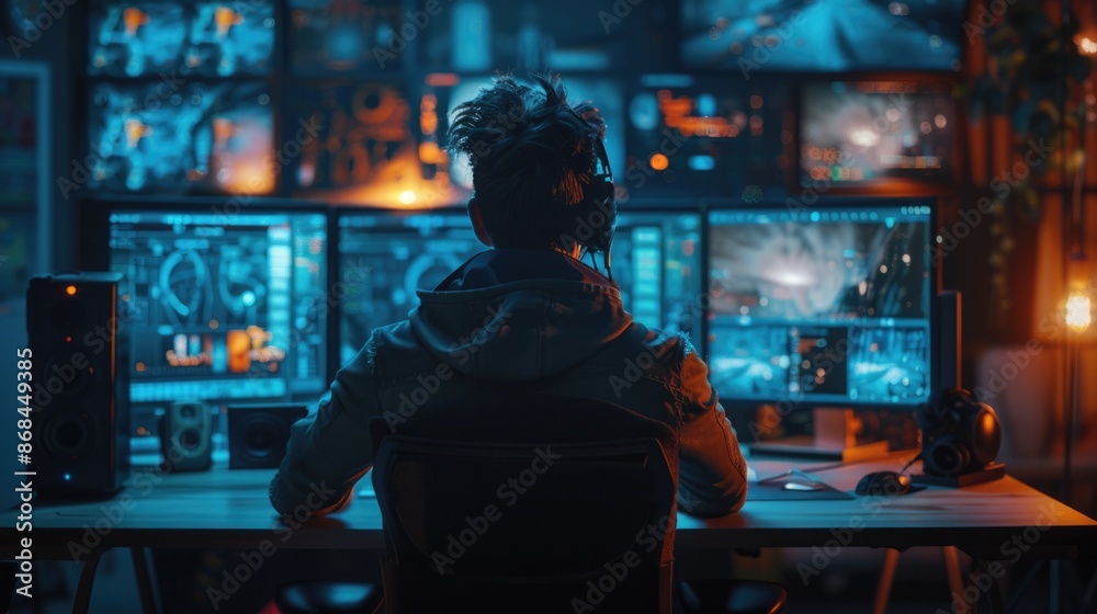 Futuristic Cybersecurity Expert Monitoring Network Activity Futuristic Cybersecurity Expert Monitoring Network Activity