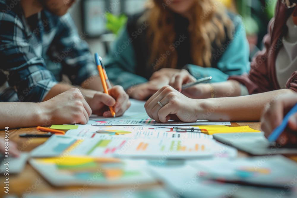 Business team having a meeting to analyze data graph charts for a marketing plan in the office. Business team having a meeting to analyze data graph charts for a marketing plan in the office.
