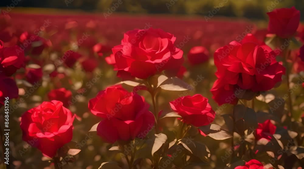 Roses with a bright red color in a beautiful plantation Roses with a bright red color in a beautiful plantation