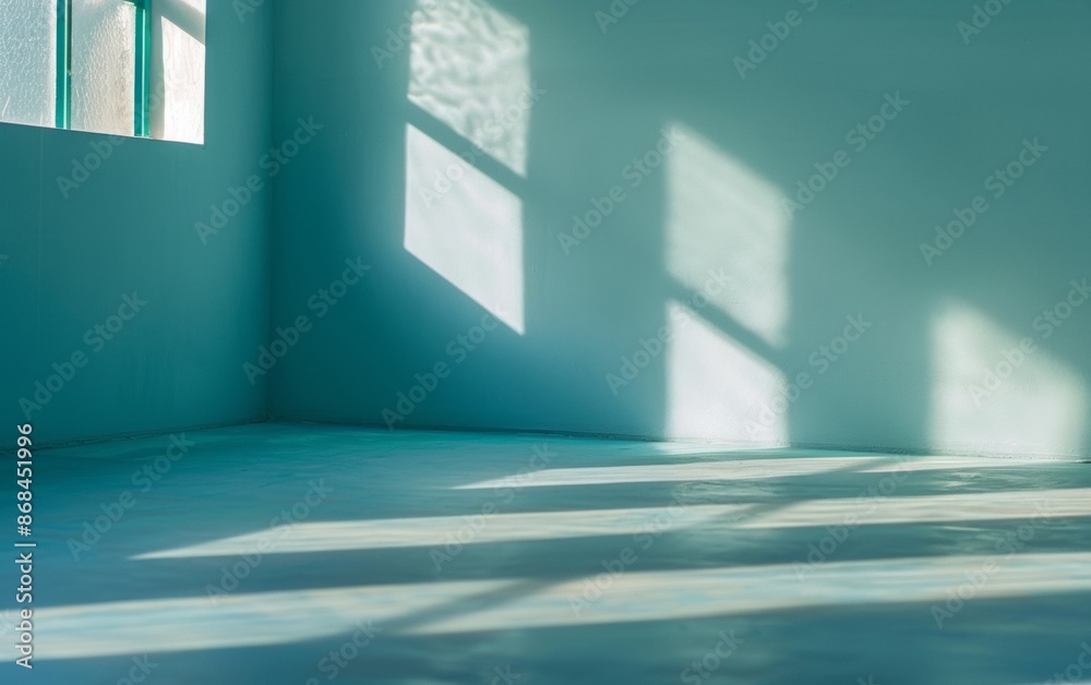 Fototapeta premium Serene Empty Room Bathed in Soft Light Subtle Shadows and Blue Tones in a Tranquil Setting