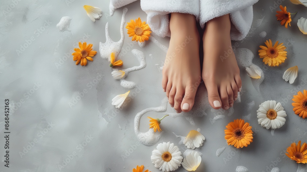 Person in Towel with Delicate Flower Products Person in Towel with Delicate Flower Products
