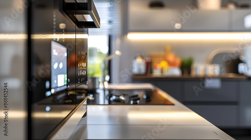 A close-up view of a modern kitchen showcasing smart appliance technology with an intuitive interface, highlighting the possibilities for connected living