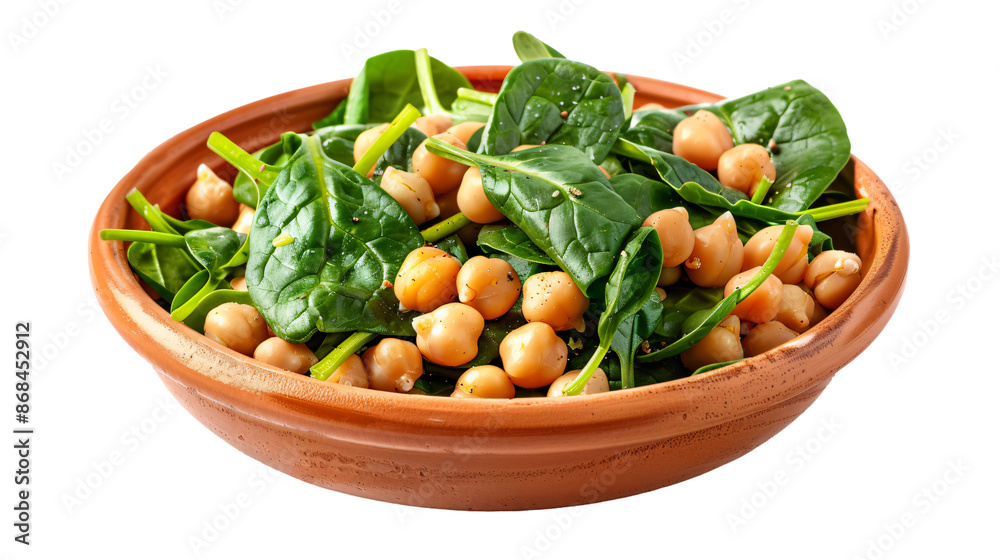 Fresh spinach and chickpea salad on transparent background Fresh spinach and chickpea salad on transparent background